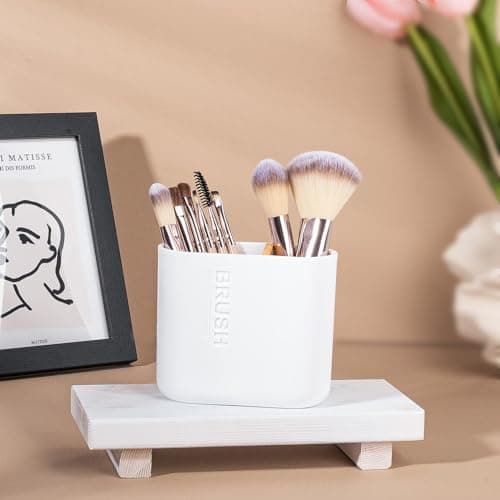 Toothbrush Holders Bamboo Electric Toothbrush Holder Bathroom Storage Organizer Countertop for Toothpaste, Floss, Razor, White 6