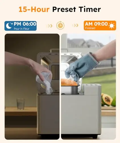 2LB Bread Maker Machine, OSIPOTO 17 in 1 Automatic Stainless Steel Bread Machine, Non-stick, Beginner-Friendly Controls, 15 Hour Timer, Easy to Clean Low Noise, High Success Rate for Homemade Bread 5