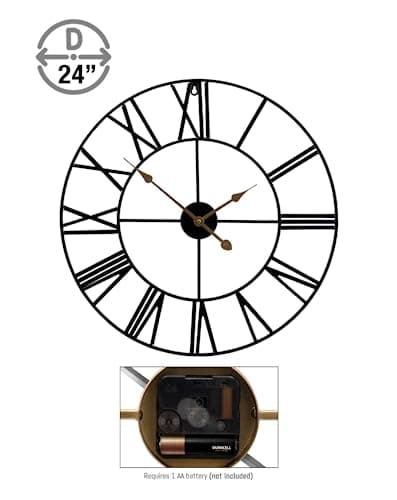 Sorbus Large Wall Clock for Living Room Decor - 24 inch Big Wall Clock Decorative - Battery Operated - Roman Numeral Analog Large Clock for Bedroom, Room, Home, Kitchen, Office, Wall Decor (Black) 7