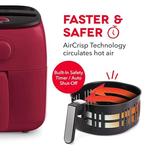 Dash Tasti-Crisp™ Air Fryer - AirCrisp® Technology - Compact Design with Adjustable Temperature Control - Nonstick Fry Basket & Auto Shut-Off Feature - 2.6 Quarts - Red 8