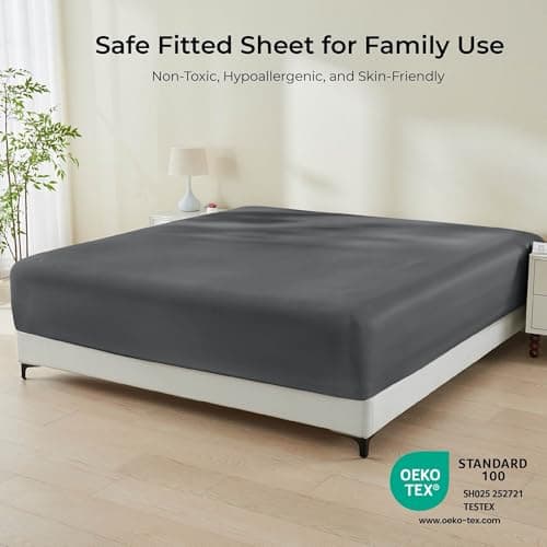 GOKOTTA Fitted Sheet Only - 15 Inch Pocket Bamboo Rayon Fitted Sheet, Super Soft and Cooling Bottom Sheet with 4 Elastic Corner Straps(Dark Grey, Twin Size) 5