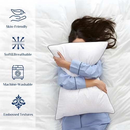 JOLLYVOGUE Standard Pillows Set of 2, Cooling and Supportive Pillows Full Size Set of 2 for Side and Back Sleepers, Down Alternative Hotel Collection Sleeping Pillow 6