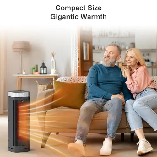 Space Heater, WINHL 17 Inches Electric Heaters for Indoor Use with Thermostat and Remote, 70°Oscillation, 12H Timer, 5 Modes, 1500W PTC Ceramic Fast Safety Heat for Office Bedroom Home 6