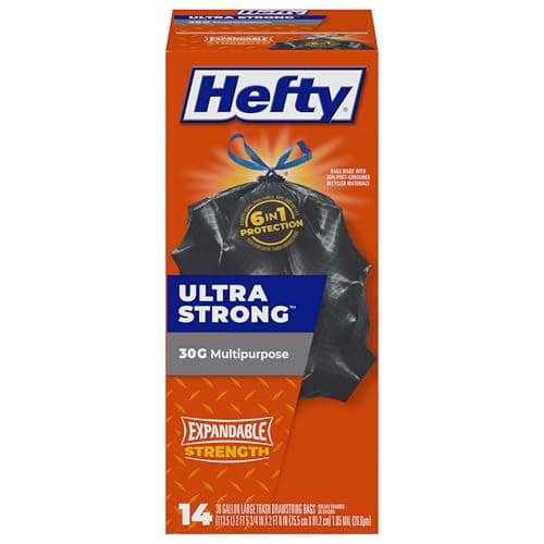 Hefty Strong Large Trash Bags, Black, 30 Gallon, 14 Count