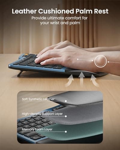 ProtoArc Backlit Bluetooth Ergonomic Keyboard, EK01 Plus Full Size Wireless Split Keyboard with Dual Bluetooth and USB, Cushioned Wrist Rest, Rechargeable, Compatible with Windows/Mac/Android, Blue 8