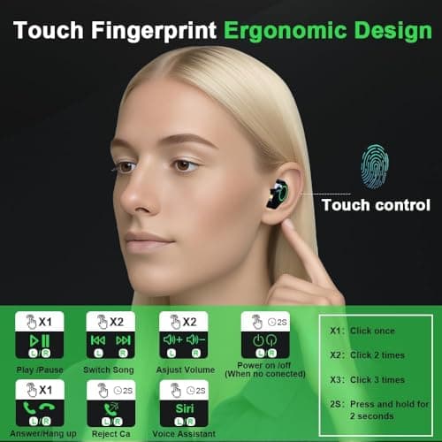 DCBCODGAL Wireless Earbuds,Wireless Heasphone, Bluetooth 5.4 Mini Earphone Headphones IPX7 Waterproof,20 Hours Playing Time,Touch Control HiFi Digital LED Display Charging Case for Smart Phone 5