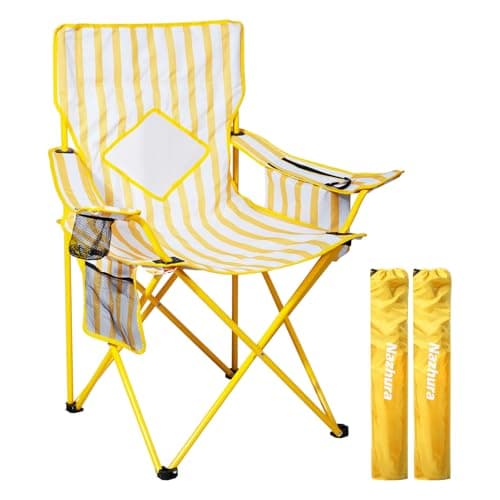 Nazhura 2 Pack Folding Camping Chair with Cooler Pouch, Mesh Backrest and Cup Holder Pocket (Yellow, 2 Pack)