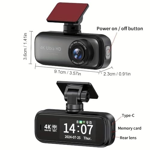 Dash Cam Front and Rear with 64GB Card, 4K+1080P Dual Dash Camera for Cars, Mini Car Camera, APP Control, Built-in Wi-Fi & G-Sensor, 170°Wide Angle, WDR, Night Vision, Loop Recording, Parking Mode 9