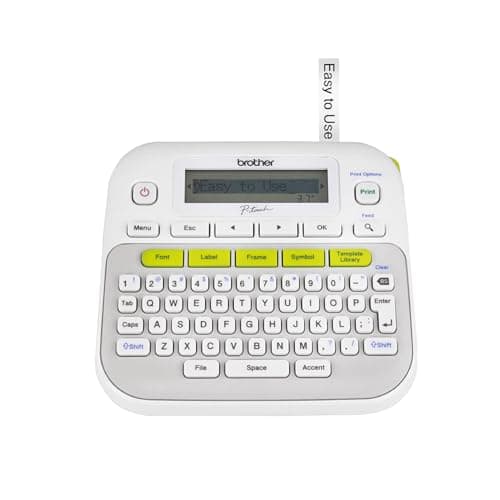 Brother P-touch, PTD210, Easy-to-Use Monochrome Label Maker, One-Touch Keys, Multiple Font Styles, 27 User-Friendly Templates, White