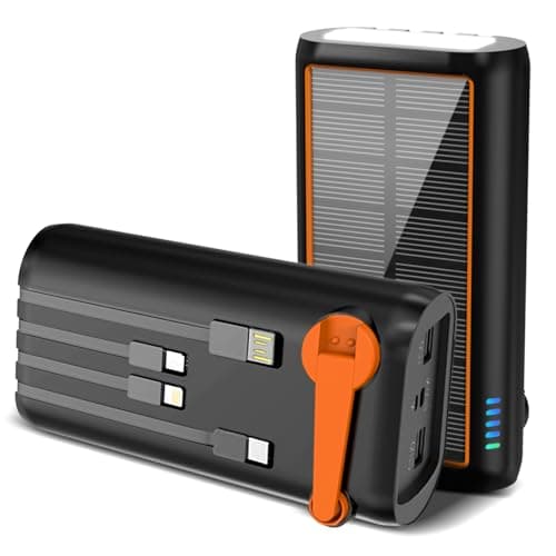 ReeZar Solar Charger Power Bank 61200mAh, Built in Hand Crank and 4 Cables PD 15W QC3.0 Fast Charging, Type C Input/Output, SOS LED Camping Flashlight, Solar Portable Charger (Orange)