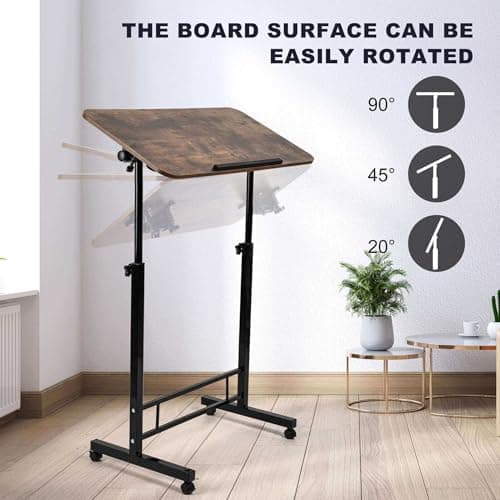 Small Standing Desk Adjustable Height,Rolling Computer Desk,Mobile Standing Desk with Wheels,Portable Stand Up Desk,Tall Computer Table,Adjustable Desktop Sit Stand Desk,Size 31.5x15.7 Inch Brownish C 5