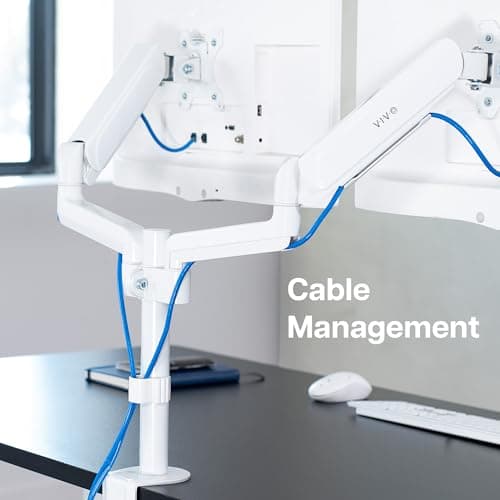 VIVO 17 to 32 inch Dual Pneumatic Monitor Mount, 2 Pneumatic Arms, Adjustable Swivel, Rotation, Heavy Duty VESA Desk Stand with C-clamp, Grommet, Max VESA 100x100, White, STAND-V002KW 9