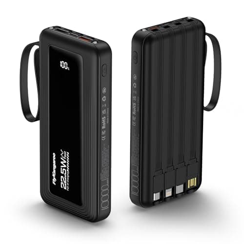 FlyKangaroo Portable Charger with Built in Cables, Slim 10000mAh Fast Charging 22.5W Power Bank USB C LED Display Battery Pack 6 Outputs & 2 Inputs for iPhone Samsung Pixel LG Moto iPad