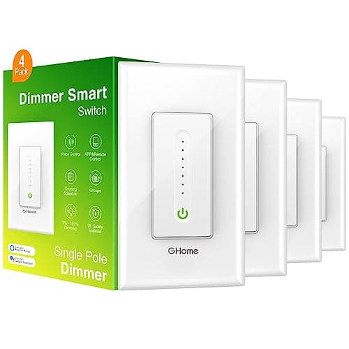 GHome Smart Dimmer Switch Works with Alexa Google Home, Single Pole 2.4GHz Wi-Fi Switch for Dimmable LED CFL INC Light Bulbs, Neutral Wire Required, Not 3 Way, No Hub Required, 4Pack