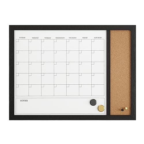 Martha Stewart Everette Magnetic Dry Erase Monthly Calendar and Cork Board Combo with Included Marker, Magnets, and Push Pins, 24"x18", Black Woodgrain Frame 10