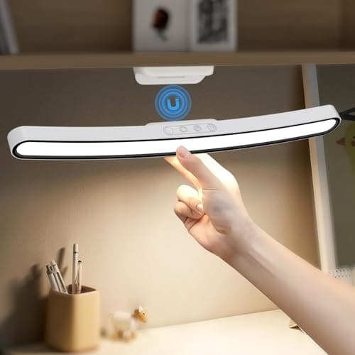 Desk Light Bar, 17in Curved LED Magnetic Light Bar Stepless Dimmable 3 Color Modes Rechargeable Stick On Under Desk Lights for Reading, Study, Bedroom, Makeup, Dorm, Emergency Lighting for House