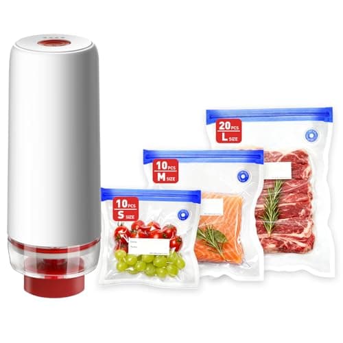 ZABINS Portable Vacuum Sealer Set, Compact Handheld Vacuum Sealer Machine + 40 Pcs Reusable Vacuum Bags for Food Storage, Sous Vide Cooking, Freezer, Microwave Heating