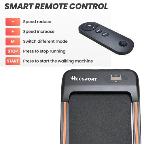 Hccsport 2.5 HP Compact Treadmill Under Desk Walking Pad with Remote Control Small Treadmill with Incline for Home Office LED Display 5
