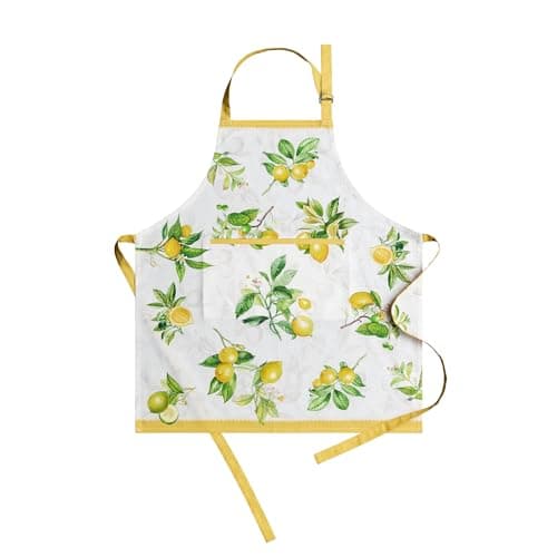 Maison d' Hermine Apron for women with Pocket 100% Cotton 27.50"x31.50" 1 Piece Adjustable Neck Strap & long ties Apron Men, Chef, Wedding, Cooking, Gardening, Server Spring/Summer (Limoncello)