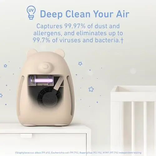 Pure Enrichment PureBaby Kids Bear Air True HEPA Air Purifier - 4 Stage Air Filtration, UV-C Light, & Night Light for Medium-Large Rooms - Baby Nurseries, Kid Bedrooms (Sweet Oat) 5