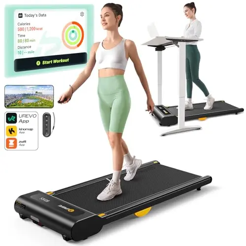 UREVO 2-in-1 Under Desk Treadmill, Walking Pad for Home & Office, Portable Treadmill with APP, 2.25HP Motorized, Remote Control, LED Display, 265 lbs Weight Capacity