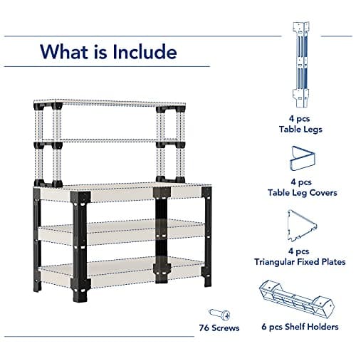 FLEXIMOUNTS Universal Steel Work Bench Leg Kit, Garage Storage Shelving Frame Workbenches Customizable in Sizes and Colors, Maximum 96" Length, 48" Width, Adjustable Height, Black,Lumber Not Included 6