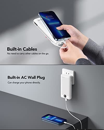 VRURC Power Bank 20000mAh, Fast Charging Portable Charger USB C,4 Output 2 Input Travel Essentials Charging Bank Equipped with LED Display,Built-in Wall Plug and Cables,Phone Charger Battery,White 8