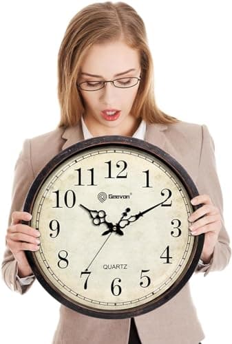 Geevon Vintage Wall Clock, Silent 16" Non Ticking Retro Round Clock Quartz Decorative Battery Operated Wall Clock for Kitchen,Office,Classroom,Bedroom,Living Room Decor 5