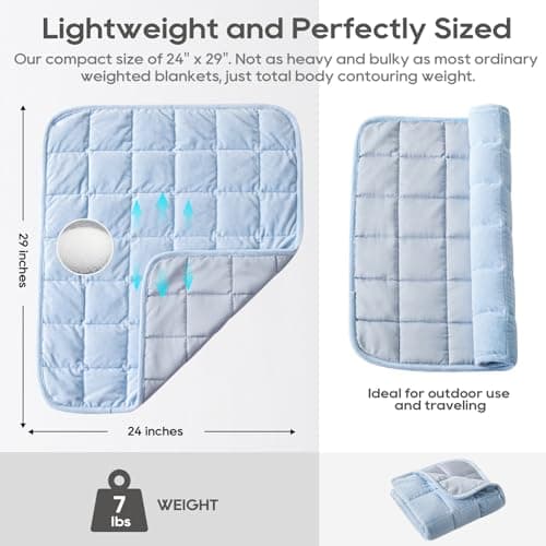 Small Weighted Blanket for Adults (Double-sided),Weighted Lap Pad 7lbs Throw for Travel,Calming,Relaxation-Reversible Warm Crystal Velvet and Cooling Tencel,Machine Washable,Blue 29x24 inches 5