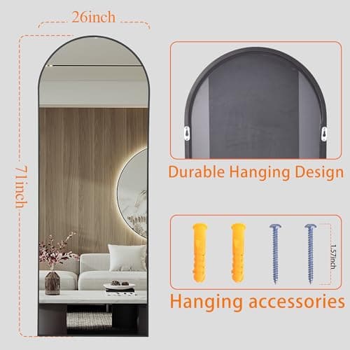 AUYHM Arched Mirror Full Length,Nanoglass Standing Mirror Full Length,71"x26"espejos para dormitorio,Large Full Body Mirrors,Floor Length Mirrors(Black) 5