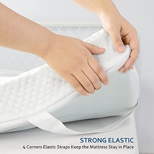 Moonsea Mattress Topper Cover (Cover Only) Twin Size, 3-4 Inch Zippered Viscose Made from Bamboo Cover for Latex Mattress Topper, Removable Memory Foam Mattress Topper Cover with Straps 5