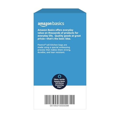 Amazon Basics Flextra Tall Kitchen Drawstring Trash Bags, 13 Gallon, 50 Count, Tear-Resistant, Unscented 6