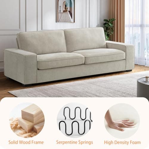 EASELAND 88" Chenille Sofa Couch, 3 Seater Loveseat for Living Room, Lounge Sofa for Bedroom with Removable Back and Seat Cushions, Modern Deep Seat Comfy Couch with Solid Wood Legs and Armrest(Beige) 6