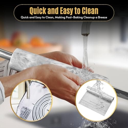 Ashadol Emarket Marble Rolling Pin Set for Baking - Includes Silicone Mat, Steel Scraper, and Wooden Cradle - Perfect for Bread, Cookies, Pizza - Ideal Gift for Bakers 8