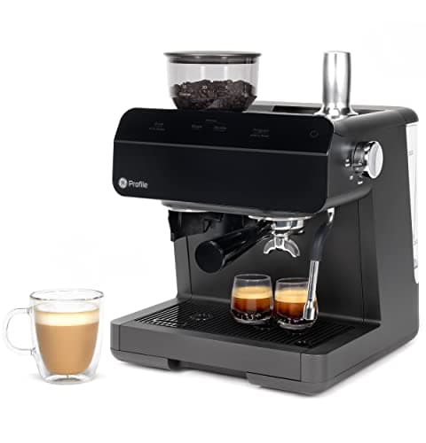 Profile GE Semi Automatic Espresso Machine + Steam Frother | Italian-Made 15 Bar Pump for Balanced Extraction | 15 Adjustable Grind Size Levels | WiFi Connected for Drink Customization | Black