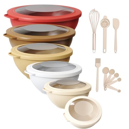 Drunkpine Mixing Bowls with Airtight Lids Set,Colorful Serving Bowl for Kitchen,Include 21 Piece Plastic Nesting Bowls Set,Great for Mixing,Serving,Baking