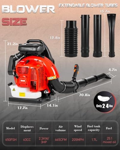 Getell Professional Gas Powered Backpack Leaf Blower – 2-Stroke High-Performance 63CC/665 CFM Blower System with Comfort Design for Complete Property Maintenance (GB657 PRO) 8