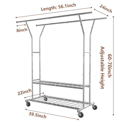 Time Ray Clothes Rack Heavy Duty Clothes Rack Load 630LBs, Clothing Racks for Hanging Clothes, Rolling Clothing Rack Adjustable Commercial Garment Rack with Wheels 5
