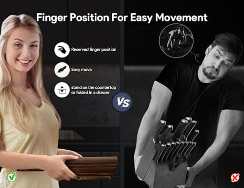 SYOKAMI Knife Set 7 Piece Japanese Style Kitchen Knife Set With Foldable Magnetic Acacia Wood Block Sharp High Carbon Stainless Steel Knives Set for Kitchen with Anti-slip Handle, Ideal Gift 5