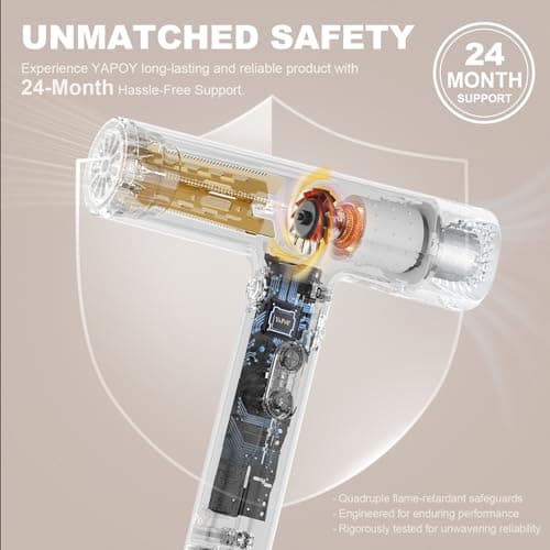 YAPOY Professional Hair Dryer with Diffuser Fast Drying 200 Million Ionic Blow Dryer with 110, 000 RPM High-Speed No Heat Damage Intelligent Thermo-Control Low Noise, Silver 6