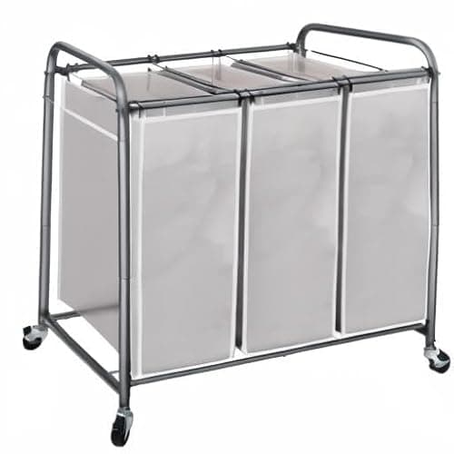 STO STO Laundry Sorter 3 Section, 3 Bag Clothes Hamper, Rolling Laundry Cart Basket with Heavy Duty Lockable Wheels and Removable Bag for Laundry Room, Bedroom, Closet, Gray 7