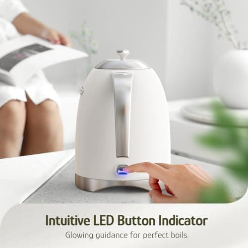 Hazel Quinn Electric Kettle - 1.7 Liters (57oz) Stainless Steel Water Kettle, BPA-Free Interior, 1200W Fast Boiling, Cordless, Rotational Base, Automatic Shut Off & One-Touch LED - Pearl White 8