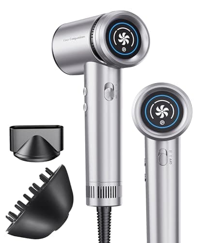 Cosy Companions Hair Dryer - High-Speed 150,000 RPM Hairdryer for Fast Drying, 500Million Negative Ionic & Thermo-Control & Cool Shot Button & HD Display Blow Dryer with Magnetic Diffuser & Nozzle