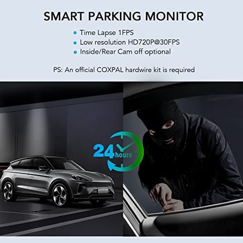 COXPAL 3 Channel Dash Cam Front and Rear Inside with GPS WiFi, Infrared Night Vision, Supercapacitor, 2K+1080P+1080P Three Way Triple Car Dash Camera, Smart Parking Monitor, Support 512GB Max 5