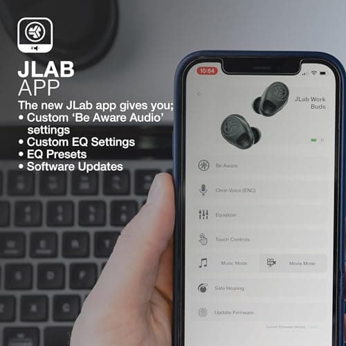 JLab Work Buds in-Ear True Wireless Headset with Detachable Noise-Canceling Boom Mic, Black, Long 55+ Total Hours Playtime, Bluetooth Multipoint, USB-C Charging Dock 7