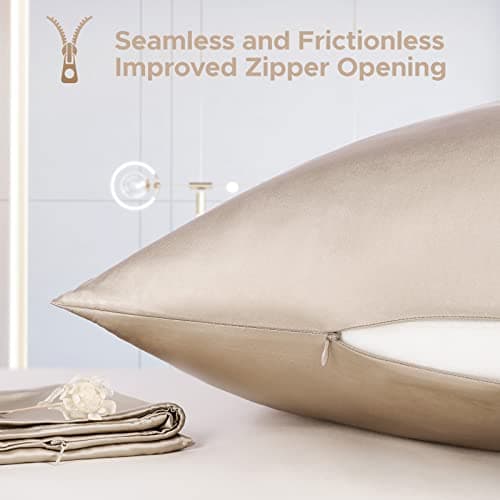 100% Pure Mulberry Silk Pillowcase for Hair and Skin - Allergen Resistant Dual Sides,600 Thread Count Silk Bed Pillow Cases with Hidden Zipper,2pc,Standard Size,Taupe 6