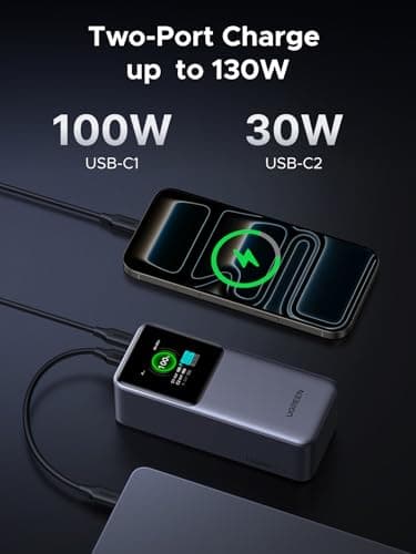 UGREEN Nexode Power Bank 20000mAh 130W Portable Charger 72Wh PD Fast Charging 3-Port USB C Battery Pack with TFT Smart Display for MacBook/iPad/iPhone 17/16/Samsung S26 and More 6