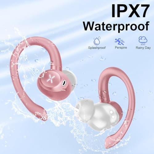 Wireless Earbuds, Sports Bluetooth 5.4 Headphones, Bass Sound 50Hrs Playtime Ear buds with Noise Cancelling Mic, Fast Charging Digital Display IPX7 Waterproof Earphones for Workout/Sports (Rose Gold) 6