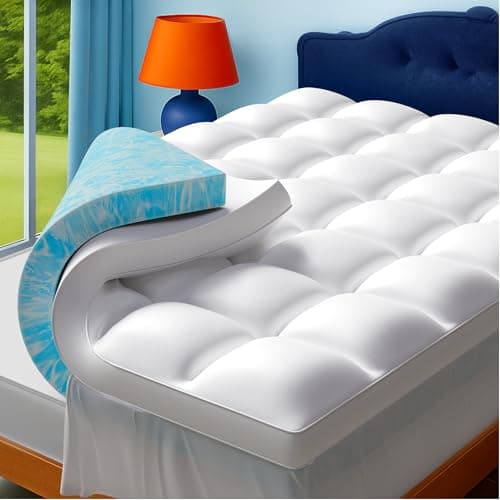 Airtree Queen Size Dual Layer 4 Inch Memory Foam Mattress Topper, 2 Inch Cooling Gel Memory Foam and 2 Inch Washable Soft Pillow Top Mattress Pad Cover, 8-24 Inch Deep Pocket, Medium Firm Support