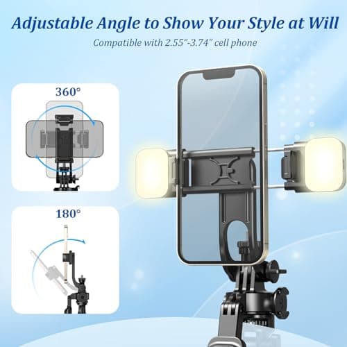 MAPLEPARTY 80" Phone Tripod, Tripod for iPhone & Selfie Stick Tripod Stand with Remote 2 Lights, All-in-1 360° Rotating Portable Travel Phone Tripod Stand for Cell Phone iPhone Android Camera, Black 5